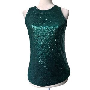 Imperial Green Sequin Tank Top Dressy Lined Party SZ S